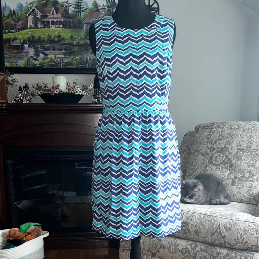 Vineyard Vines Zigzag Mini Dress - Navy and Aqua